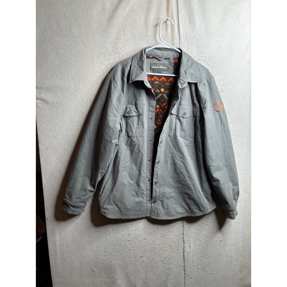 Eddie Bauer Mens Gray Fleece Lined Shirt Jacket Southwestern Pattern Large